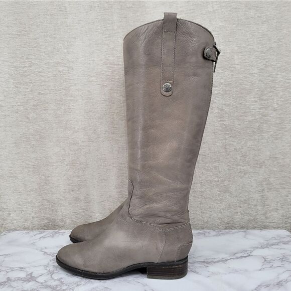 Sam Edelman Women's Penny Boot Size 7 Tall Gray Leather Knee High Riding Boots - Picture 1 of 15